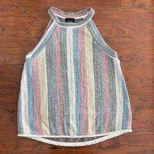 W5 Neutral Colors Striped Tweed Like Sleeveless Halter Top Shirt Blouse